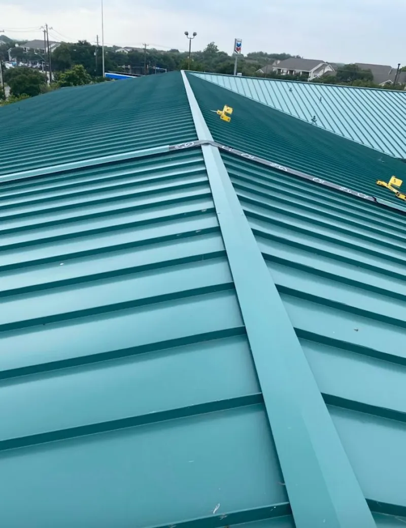 Green commercial metal roof ridge and valley for Metal Roof Repair in Muscoy